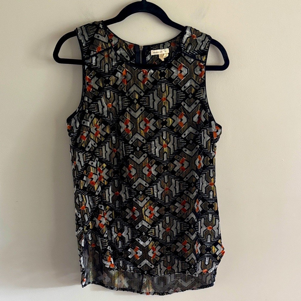 Meadow Rue • Black and Orange Geometric Blouse